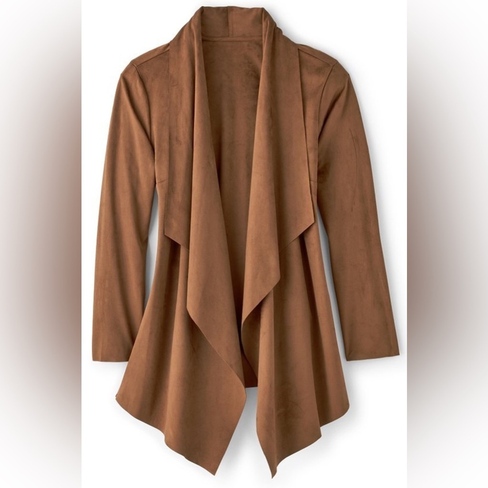 Soft Surroundings Shape Drape Faux Suede Jacket‎ Saddle Size M NWT - Picture 2 of 9